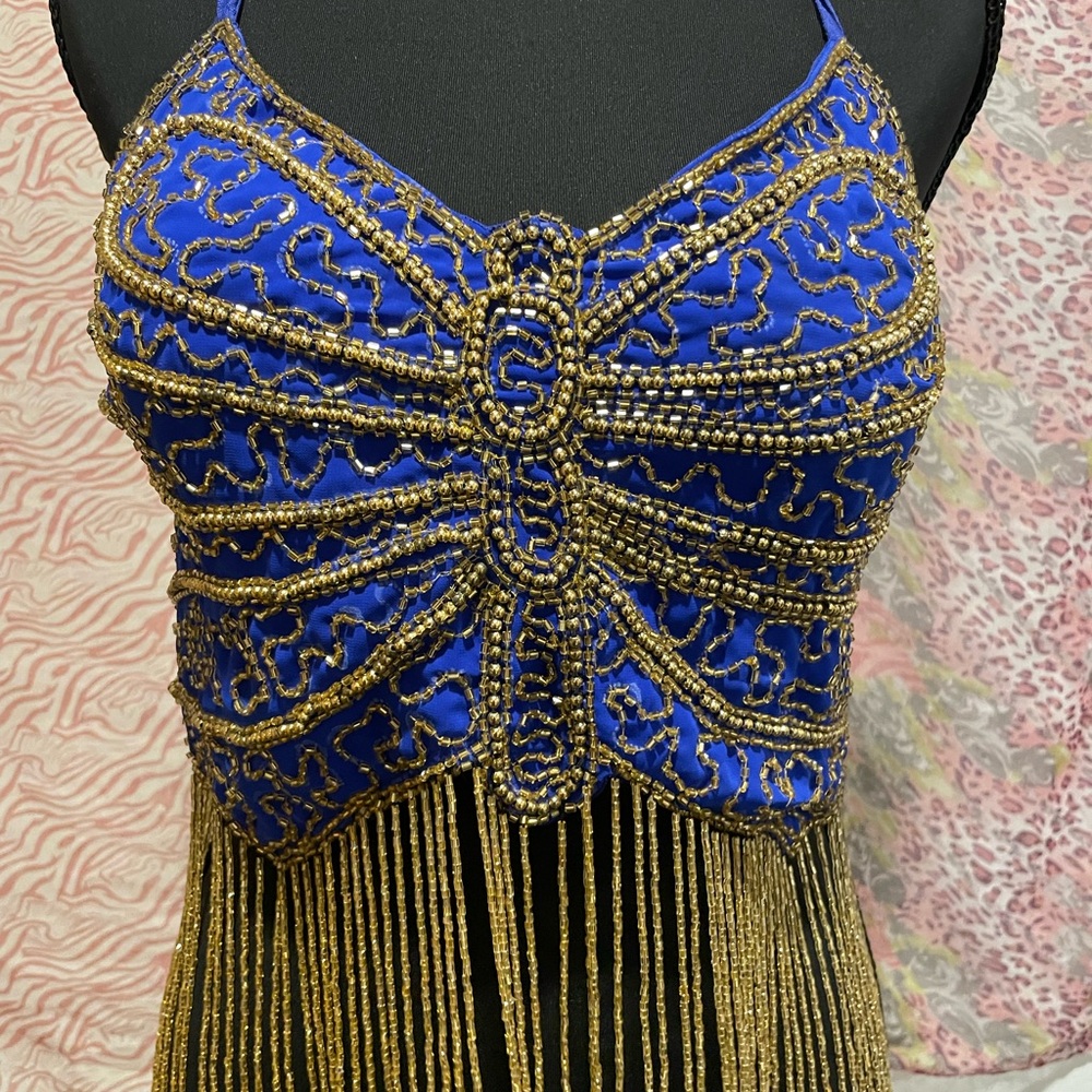 Royal Blue Beaded Fringe Crop Top